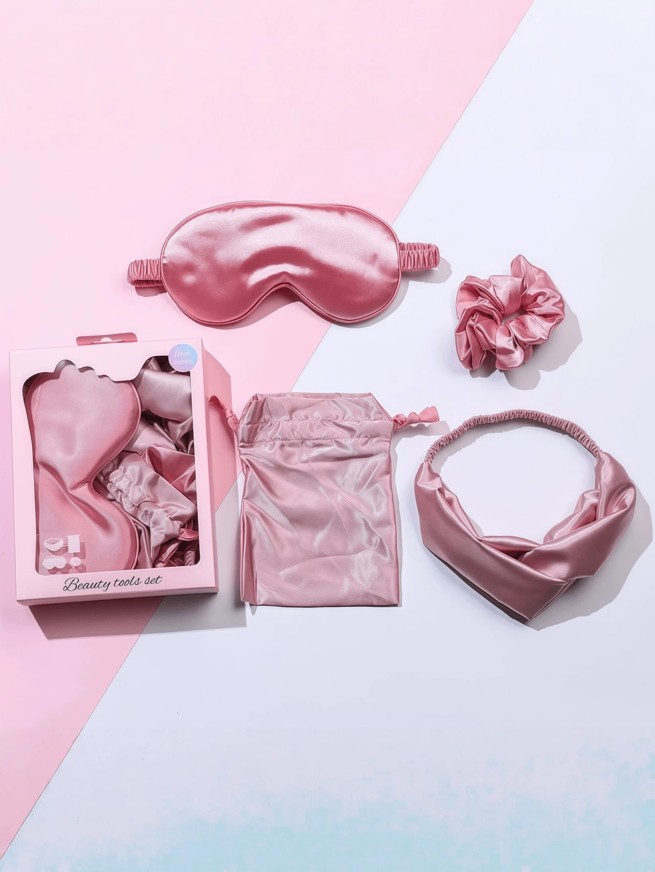 4pcs/Set Silk-Like Sleep Mask, Fatigue Relief, Wedding Favor, Headband, Drawstring Pouch - Multicolor - View 1