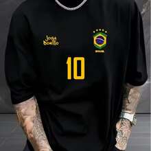 T-Shirt SHIRT 10 New Release Cotton Basic Soccer Print Men's Women's High Quality Shopping Casual Immediate Shipping - 黑色 - 查看 1