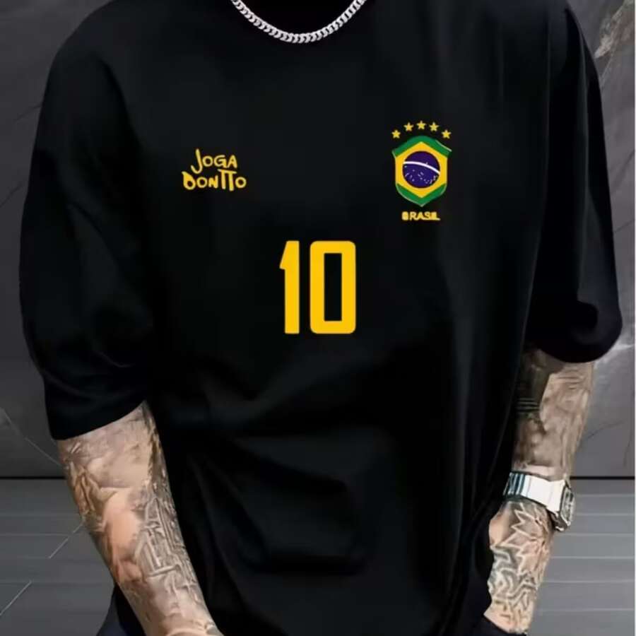 T-Shirt SHIRT 10 New Release Cotton Basic Soccer Print Men's Women's High Quality Shopping Casual Immediate Shipping - 黑色 - 查看 1