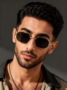 1pc Men's Metal Full Frame Personalized Exquisite Fashion Glasses, Suitable For Holiday Gift Shopping, Parties, Family Outings, Dates And Other Occasions, Fits Various Face Shapes - Multicolor - View 3