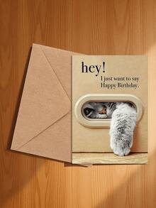 1pc Happy Birthday Greeting Card With Unique Cat Design, Suitable For Any Recipient, Paper Card With Envelope, Fits Ages 0-100 - Sets - View 11