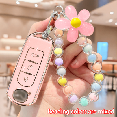 Beaded Flower Keychain Suitable For Car Keys, Provides Full Protection For 2 3 6 CX3 CX4 CX5 CX7 CX9 Atenza Axela MX5 Miata, Soft TPU Key Case Accessory
