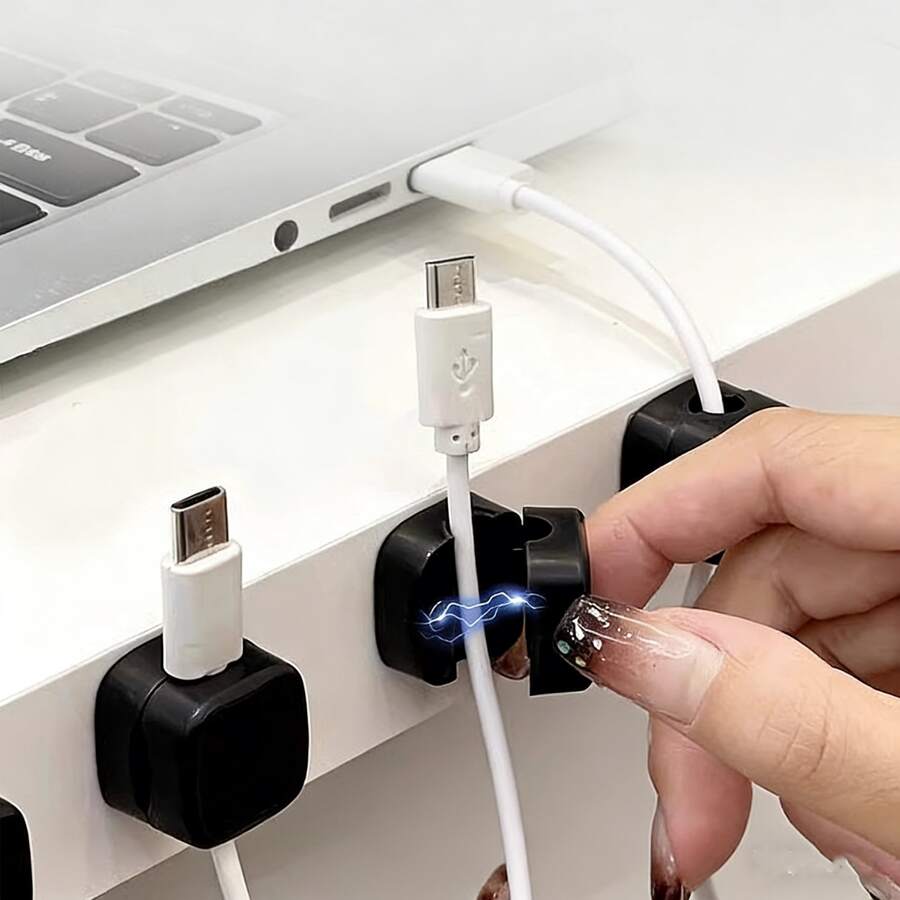 2pcs,Black-And-White Square Desktop Cable Organizer, Adhesive-Mounted, Ideal For Securing Mobile Phone Charging Cables And Desktop Wires. - Multicolor - View 1