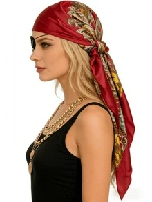 三件套嘉年华派对服装套装 - 新款缎面海盗头箍、腰带、毛毡骷髅面具和眼罩，趣味角色扮演中世纪文艺复兴海盗装扮，含海盗面具，适合情人节化装舞会、圣诞派对等场合。 - 彩色 - 查看 4