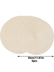 4/6 قطعة من أطباق الوضع المنسوجة الدائرية البيضاء بقطر 15 بوصة - مقاومة للماء، متينة، مانعة للانزلاق، مقاومة للحرارة، مناسبة لغرفة الطعام والمطبخ والمكتب والنزهات الخارجية وحفلات الزفاف وأعياد الميلاد وغيرها - أبيض عاجي - مشاهدة 14