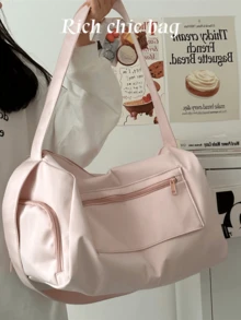 In 2024, The New Fashion Classic Joker Solid Color, Large Capacity And Multi-Pockets, With Earphones, Is Designed To Be Light And Portable, And The Shoulder Bag Is Suitable For Outdoor Travel And Short-Distance Travel. Travel Bag For Suitcase Overnight Bag Gym Bag Duffle Bag Weekend Bag Duffel Bag For Luggage Carry On Bag College Bag Luggage Bags Weekender Bag Hospital Bag Pink Holiday Winter - Hồng - Xem 6