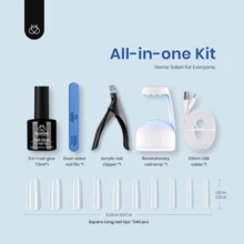 Nail Kit Easy Extension Set,Nail Supplies Nail Stuff Nail Stuff Nail Tech Supplies  240 PCS Long Square Gel Nail Tips Full Cover With 5 In 1 Nail Glue Base Gel And Innovative Uv Led Lamp Easy DIY Gift For Women - 玻璃 - 查看 2