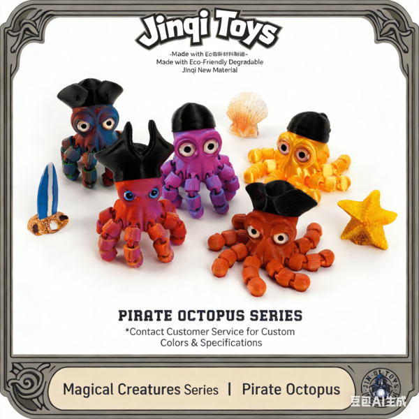 2pcs 2026 New 3D Printed Cross-Border Hot Selling Pirate Octopus Movable Integrated Joint Desktop Toy Decoration, Holiday Gift, Birthday Gift, Christmas Gift, Halloween Gift, Perfect Gift