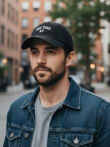 New York NY Premium Curved Brim Cap With Adjustable Strap, Men's, Women's, Casual, Unisex Polyester Embroidered Hat - 黑色 - 查看 4