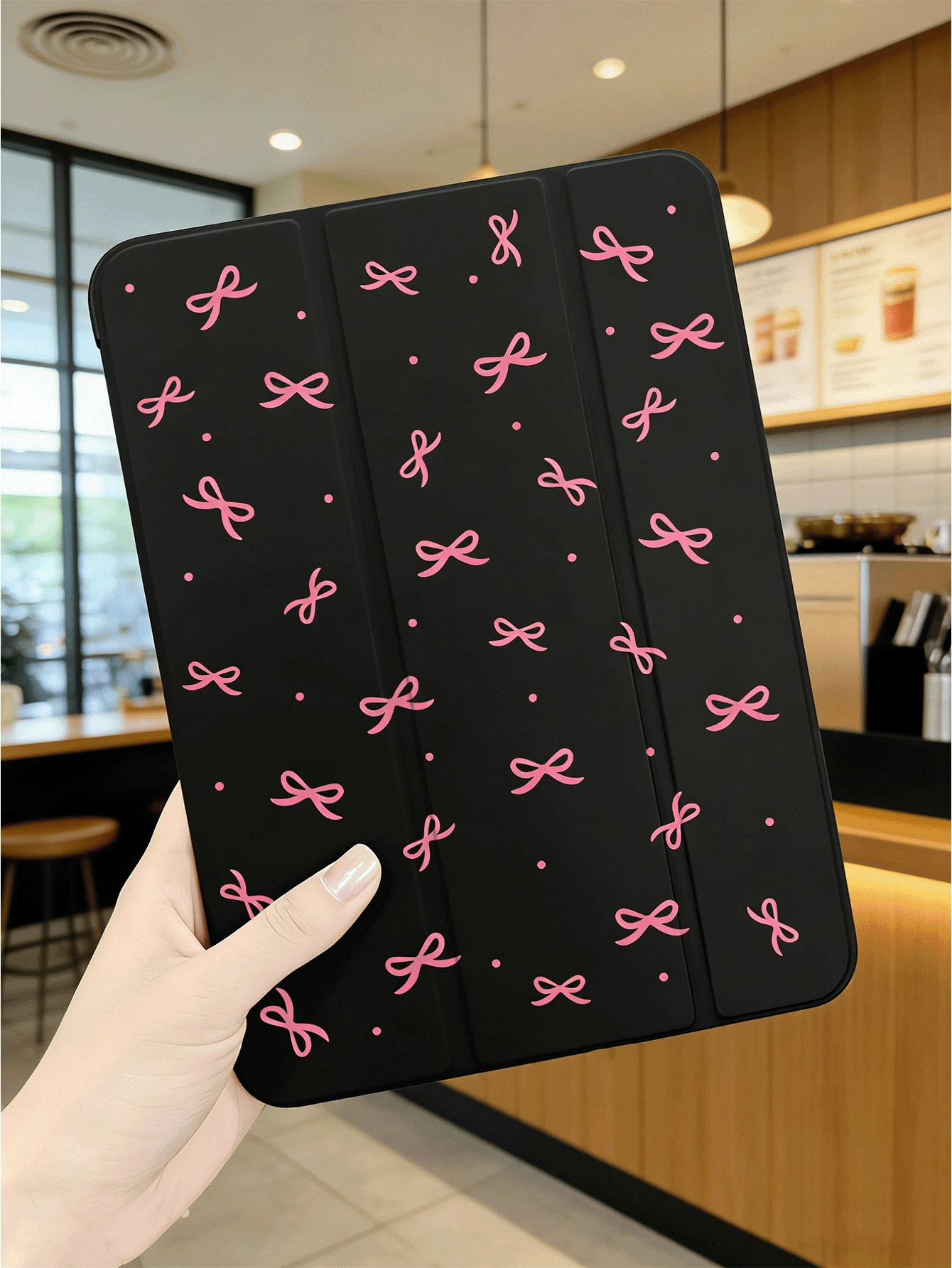 1pc Bow Knot Pattern Flat Protective Case, Suitable For IPad 10.2 Inch, IPad Pro 11 Inch (2021/2020/10th Gen), IPad Mini 4/5/6, Galaxy Tab A8 10.5 Inch (2022), With Pencil Slot, Anti-Drop, Tablet Stand Protective Cover (Black) - Black - View 1