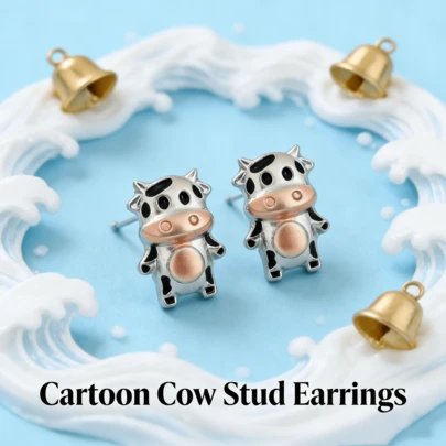 1件可爱创意奶牛合金耳钉 - 可爱休闲时尚饰品，甜美可爱配饰，适合日常佩戴、约会、校园活动、派对、节日礼物和闺蜜礼物