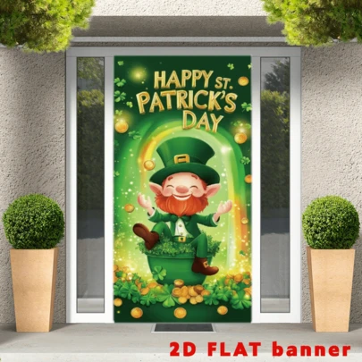 Banner trang trí 2D, 1 tấm rèm cửa ngày lễ Thánh Patrick, phù hợp cho ngày lễ Thánh Patrick - Banner họa tiết cỏ ba lá và đồng xu, trang trí cửa theo phong cách Ireland, có thể lắp đặt trên cửa, lễ hội Ireland.