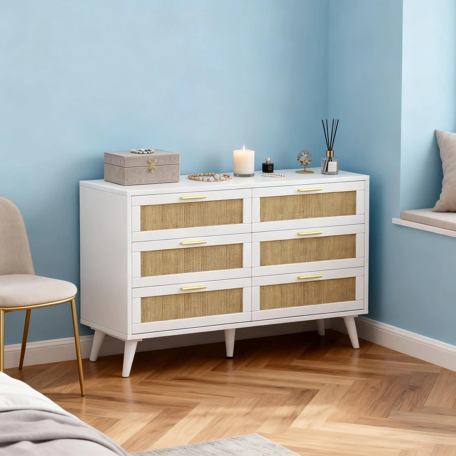 Aparador Buffet Mueble Para Sala Con 6 Cajones - Cómoda Para Dormitorio - Blanco - Ver 1