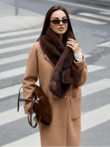 1件装女士仿皮草围巾披肩，时尚百搭保暖围巾披肩，适合日常佩戴，秋冬季 - 酒紅色 - 查看 4