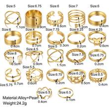22PCS Women's Adjustable Ring Set - Stackable Gold Pearl/Heart/Infinity/Star Multi-Style Fashion Finger Jewelry For Daily & Party Outfits - Pearl Butterfly 22 Pieces - View 3