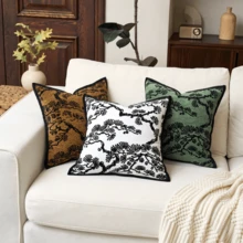 1 Stück Luxus Dekorative Kissenbezug, Chenille Textur Grüne Pflanze Abstrakt Blatt Quadratisch Sofa Kissenbezug, Geeignet für Sofa, Wohnzimmer, Schlafzimmer, Bauernhaus, auch als Geschenk, Ganzjährig - Schwarz und Weiss - Übersicht 8