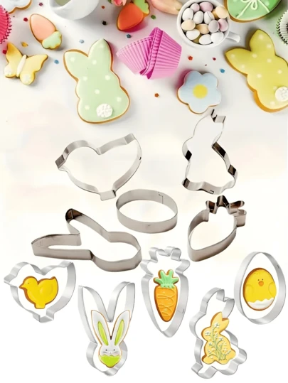 5件套不锈钢复活节主题饼干模具套装，烘焙工具，春季装饰模具套装