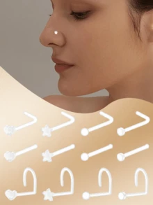 CIZME 3pcs Transparent Heart Shaped Nose Rings, Bioflex Nose Rings, L-Shaped Nose Studs, Unisex Body Piercing Jewelry, Nose Piercing Retainers