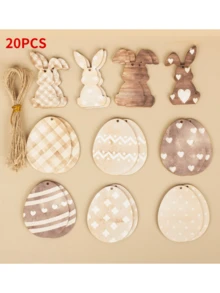 Bộ 20 món đồ trang trí treo bằng gỗ chủ đề Lễ Phục Sinh | Hình thỏ và trứng mộc mạc, trang trí bằng dây gai | Vật trang trí để bàn và treo tường, tự làm đồ trang trí nhà mùa xuân | Lễ Phục Sinh - A - Xem 8