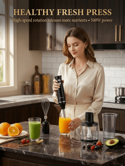 SOKANY WK-1710, 4-In-1 Hand-Held Electric Mixer, 500W Powerful Electric Mixer, Stainless Steel Shaft And Blades, Ergonomic Handle, Portable Mixing Set