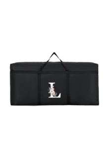 1 túi du lịch gấp gọn, ngăn chứa đồ cực lớn, chống thấm nước và chống ẩm, họa tiết chữ cái đầu cá nhân hóa, túi đựng đồ dùng giường ngủ dung tích lớn, túi xách tay bằng vải không dệt. - màu đen - Xem 17