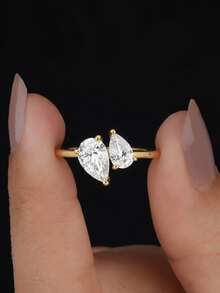 1ct-1.25ct Luxury Elegant Water Drop Square Cut Moissanite Ring, S925 Sterling Silver Romantic Engagement Ring, Promise Ring, Anniversary Ring, Women's Jewelry Gift, Christmas Gift - Double Teardrop Moissanite Ring - View 1