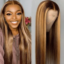 24 Inch Highlight Ombre Lace Front Hair Wigs Glueless Brazilian Virgin Hair Straight Lace Front Wigs Human Blended Hair Pre Plucked 13x4 5X5 13x6 Straight Natural Hairline No Glue 200% Density Closure Lace Front Brazilian Hair Wigs Straight Hair For Women #4/27 Color Natural Looking Beginner Friendly - S4/27 - View 6