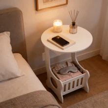 Lislark Small Round Bedside Table Nordic Simple Style Bedside Table Side Cabinet With Large Storage Space Anti-Mildew And Easy To Clean Suitable For Bedroom, Living Room, Office, Dormitory, Etc. It Is A Good Summer Gift - White - View 6