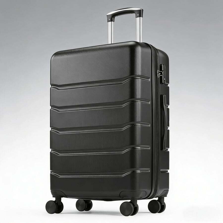 20/24/28 Inch 3-Piece Hard Shell Luggage Set, Lightweight Heavy-Duty ABS Material Expandable Rolling Suitcase With Double Silent Spinner Wheels, Durable Scratch-Resistant Travel Luggage For Business Trips, Weekend Getaways, Family Vacations & Student Travel - 黑色 - 查看 1