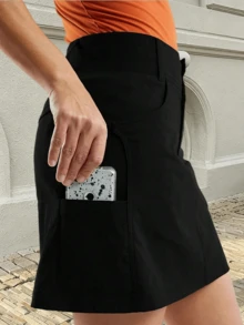 Women's Casual Mid Rise Golf Hiking Skorts Athletic Running Relaxed Fit Tennis Skirts With Shorts Pockets - 黑色 - 查看 2