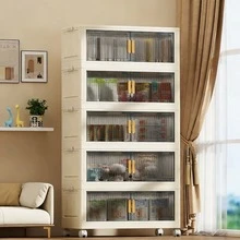 Gabinete de almacenamiento apilable y práctico con puertas y ruedas - Organizador de plástico multifuncional y espacioso - Estantería de almacenamiento práctica - 5 capas - Ver 4
