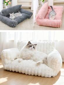 1pc LANGXINGCS Pet Bed, Soft & Cozy Rabbit Fur Cat Sofa, Striped Elegant Dog Bed, Non-Slip Bottom With Zipper Removable Cat Bed, Suitable For Medium/Small Cats And Small Dogs - Multicolor - View 7