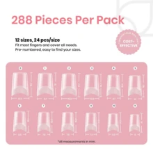 Nail Tips Kit Etch-X, Square Medium, 288Pcs 12 Sizes, With 10mL Nail Glue, Nail Supplies Nail Stuff Nail Stuff Nail Tech Supplies Pre-Etched Half Matte Half Cover Soft Acrylic False Nail Kit For Home DIY Salon Art Fall Press On Nail Extension - Medium Square - 查看 3
