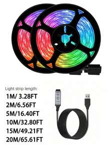 1m/40m LED Strip Lights, 3-Key Controller RGB Decorative Lighting, USB Powered For TV Backlight, Home Decor, Living Room, Bedroom, Party, Halloween, Christmas, Birthday Gift - 亮光 - 查看 11