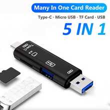 5-In-1 Type-C Card Reader, Super Practical! Built-In OTG Function, Easily Reads USB, Micro, TF, SD Cards, Widely Compatible With Apple 15-17 Series, , , Phones And Laptops, Convenient File Transfer.