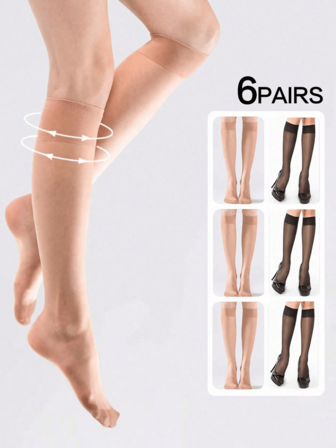 6 pares de medias de seda de 15D para mujeres, multicolor, sin escalera, seda pura, hasta la pantorrilla, sexys, ultra delgadas, transparentes, versátiles, sobre la rodilla, calcetines de otoño, cálidos