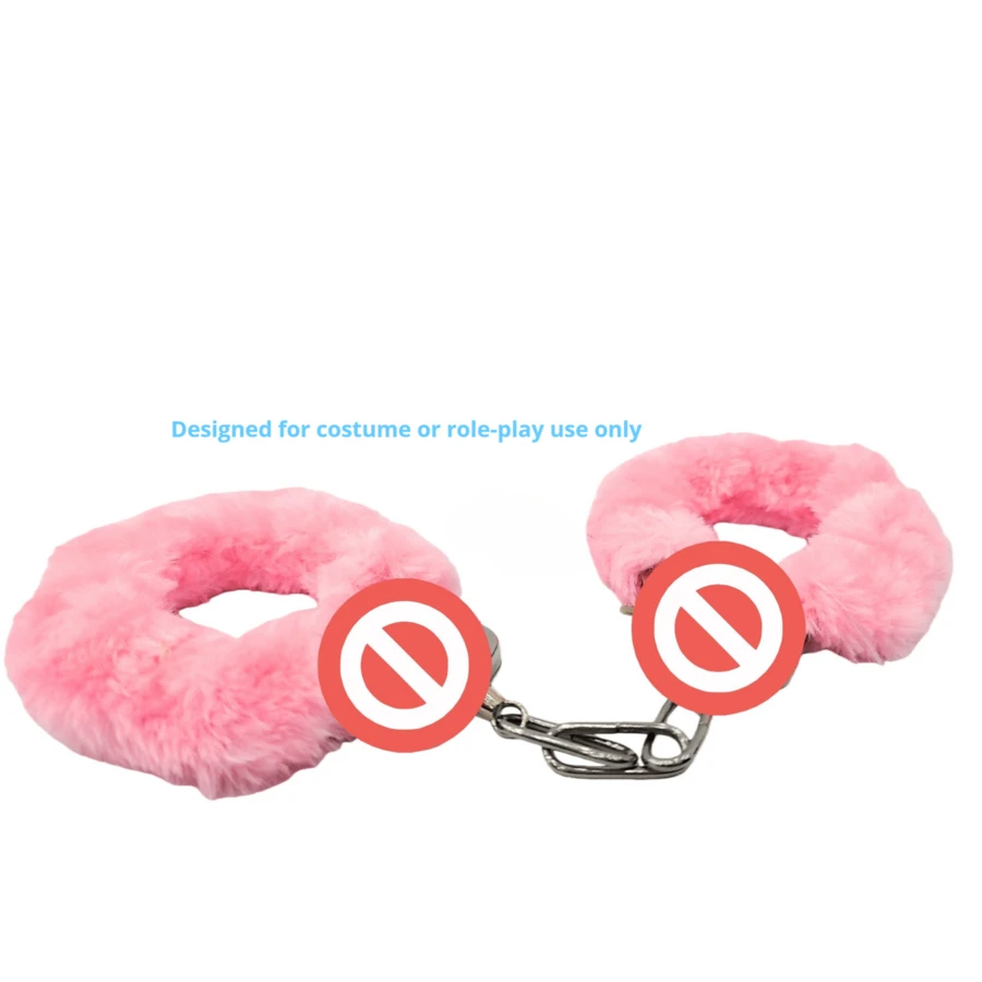 JASINCESS 1 Pcs  Party    Stainless Steel    Plush Handcuff   Fuzzy Handcuffs Halloween Cosplay Props - 粉色 - 查看 1