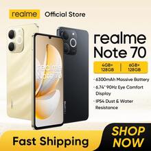 Realme Note 70T 智能手机，全球版，4+256GB/4+128GB 存储，6000mAh 大电池，4G 网络，15W 快充，6W 反向充电，24GB 动态内存，90Hz 爱眼显示屏，300% 超级音量 AI 相机 - 金色（不含充电器） - 金色 - 查看 2