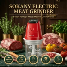 SOKANY 06009 家用绞肉机，0.7升食物处理器，烹饪机，配有2个碗和3个不锈钢刀片，适用于绞肉、蔬菜、婴儿辅食、自制餐食和宠物食品 - 紅色 - 查看 3