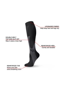 男女通用压缩袜一双装 - 运动支撑袜，适合跑步、徒步、骑行、马拉松、工作等运动。 - 黑色 - 查看 4