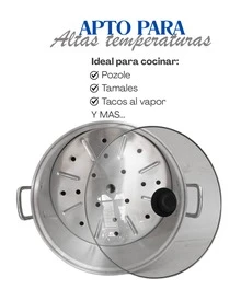 Vaporera Aluminio - LAMEX  6 pz 11, 15, 30 LTS Set de 3 Ollas Vaporeras de Aluminio Hechas en México | Capacidades 11, 15 y 30 Litros | Tapas de Cristal Irrompible | Ideales para Pozole, Tamales y Cenas Familiares | Material Grueso de Alta Calidad | Aluminio Reciclado Ecológico | Uso Doméstico y Negocio - Plateado - Ver 3