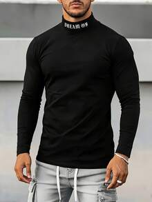 ALTZTAR Herren minimalistisches Rollkragen Bedrucktes T-Shirt, geeignet für Pendeln und Lässig Wear im Frühling/Sommer - Schwarz - Übersicht 4