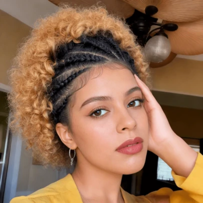 短款非洲卷曲波浪蕾丝前额假发，采用 13X4 卷曲辫子真人发制成，预先拔毛造型，专为各种背景的女性设计，尽显优雅气质。