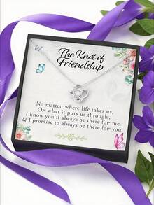 友情与爱情项链，优雅女士项链，送给爱人的礼物，镶嵌立方氧化锆，附赠祝福卡和礼盒，精致女士珠宝 - 銀色的 - 查看 1