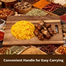 Acacia Wood Cutting Board - Ideal For Meat, Cheese, Bread, Vegetables & Fruits | Food- Kitchen Essential With Serrated Edge & Handle | Perfect Mother's Day Gift For Home Chefs, Multipurpose Kitchen Tool, Elegant Design, Kitchenware - Brown - View 5