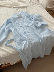 女士浴袍，和服式睡衣，简约欧式长袖浴袍，甜美可爱，尺码齐全，粉色蝴蝶结装饰，轻盈纯色睡衣，时尚家居服，温暖冬日家居装饰