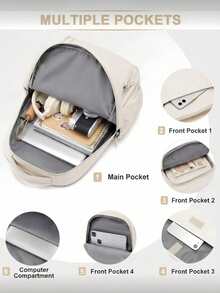 新款背包，笔记本电脑背包，适用于 14-15.6 英寸笔记本电脑，男女通用，轻便耐用，防水设计 - 米色 - 查看 3