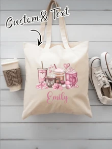 Customizable Shoulder Bag, Heart-Shaped Coffee Pattern Valentine's Day Handbag, A Gift Of Love. Customizable Shoulder Bag - Multicolor - View 8