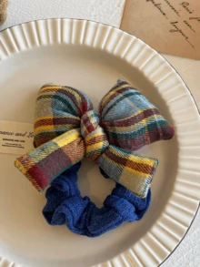 1个彩色蝴蝶结发圈，时尚发绳，适合秋冬季扎马尾辫 - 彩色 - 查看 7