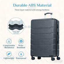 20/24/28 Inch 3-Piece Hard Shell Luggage Set, Lightweight Heavy-Duty ABS Material Expandable Rolling Suitcase With Double Silent Spinner Wheels, Durable Scratch-Resistant Travel Luggage For Business Trips, Weekend Getaways, Family Vacations & Student Travel - 藍色 - 查看 4